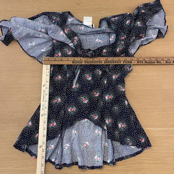 Vintage Women's G.S.L Size S Floral Polkadot Flutter Sleeve Blouse - Picture 5 of 7